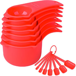Set of measuring cups and spoons, 15 pieces, plastic measuring cups, 7 plastic measuring cups, 7 plastic measuring spoons with leveler, cute measuring cups for baking and kitchen
