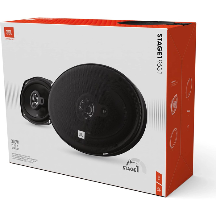 Автомобільні акустичні колонки JBL Stage1 9631, 3-смугові, 300 Вт, 16,5x23 см (6x9 дюймів), чорні, Harman Kardon, Hi-Fi звук
