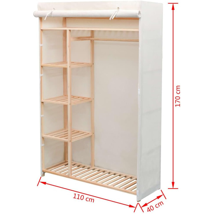 Тканинна шафа для одягу vidaXL 110x40x170 см біла, спальня, вітальня, гардероб, органайзер
