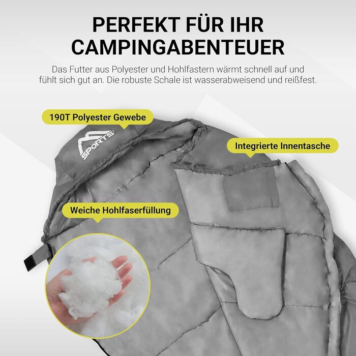 Спальний мішок MSports Premium Outdoor з ременем для перенесення – вибір для весни/літа (200GSM) або осені/зими (300GSM) для кемпінгу, подорожей, фестивалів – теплий мумієподібний спальний мішок оливкового кольору (сріблясто-сірий, 200 GSM – весна/літо)