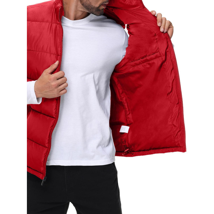 Чоловіча пухова жилетка, водовідштовхувальна, без рукавів, зі стійким коміром, на блискавці, для зими, теплий верхній одяг (XXL, Червоний/Подорож, однотонна (Getaway Solids))
