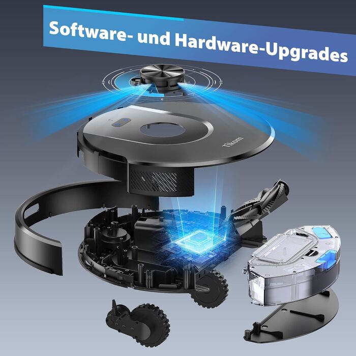 Робот-пилосос з функцією миття підлоги Tikom L8000 Pro, 6000Pa, LiDAR, 150 хв, APP, 14 зон, для шерсті тварин, килимів та твердих підлог, чорний