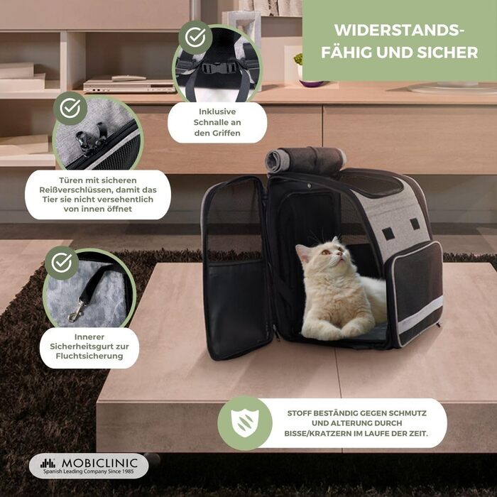 Рюкзак-переноска для котів та собак Mobiclinic® Pets, складаний, з вентиляцією, кишенями для їжі та аксесуарами, регульований, 37x29x37x5 см