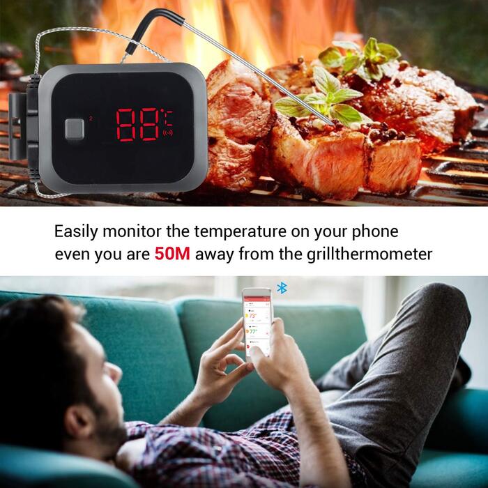 Термометр для приготування м'яса Inkbird IBT-2X з Bluetooth, LCD-дисплеєм та 2 зондами