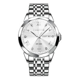 Годинник чоловічий PINDOWS Luxus: кварцовий, аналоговий, з датою, великий циферблат, водонепроникний, стильний, бізнес-годинник. Елегантний двоколірний годинник з нержавіючої сталі з підсвічуванням та календарем. Модель De650n5, срібний колір.