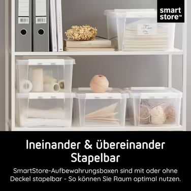 SmartStore - 4x Storage Box with Lid Classic 8L (34x25x16cm) | Stackable Box with Lid | Food-Safe Plastic Box | Plastic Box with Lid & Reinforced Corners | 10 Year Warranty (52 L)