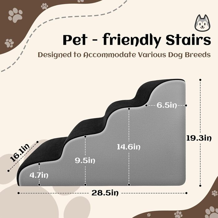 Східці для собак та котів JUOIFIP, 4 сходинки, для маленьких порід, чорного кольору, миючий, антиковзкий