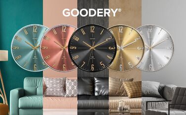 Сучасний безшумний настінний годинник GOODERY 30 см, 3D, радіокерований, сріблясто-чорний, аналоговий, майже без тикань, декор для дому