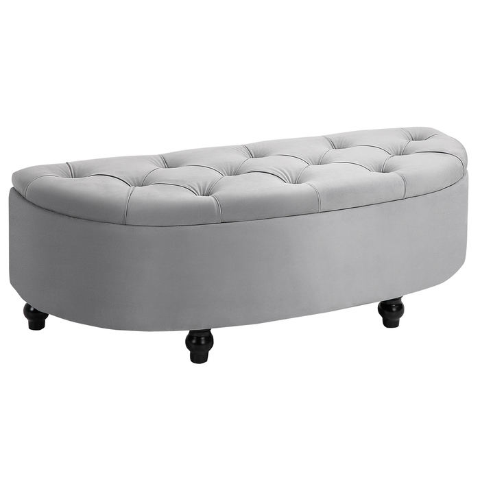 HOMCOM Storage Bench Storage Ottoman Storage Box Footrest Velvet-Touch Rubberwood Grey Bedroom | Aosom