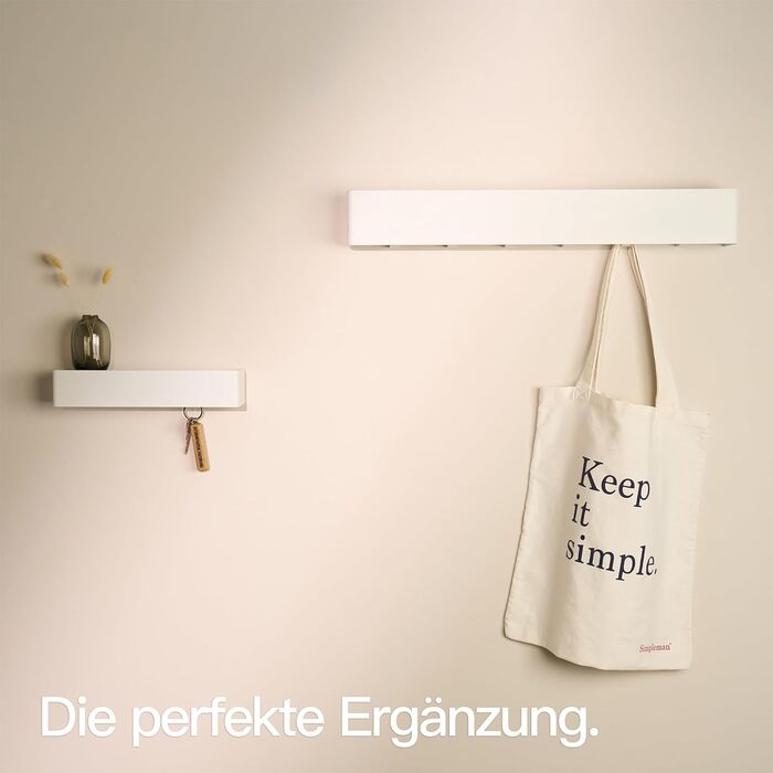 Ключниця настінна Designfabrik Hamburg: сучасна металева підставка для ключів з полицею, біла. Організатор для передпокою та коридору