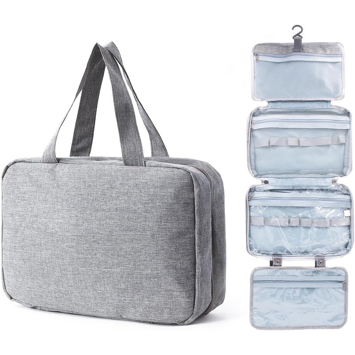 Кришталево-сіра дорожня косметичка Pinkiou з гачком для підвішування - велика, водонепроникна, для жінок