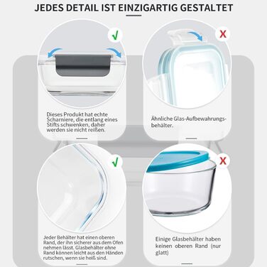 Набір контейнерів для зберігання продуктів Glas, 18 шт. (9 контейнерів, 9 кришок) - безпечні для миття в посудомийній машині, мікрохвильовій печі та морозильній камері, без BPA, сірий