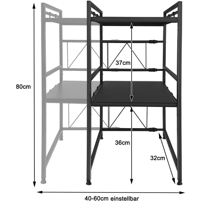 Висувна кухонна полиця-органайзер з 8 гачками, 2 яруси, ширина 40-60 см, 32*80 см