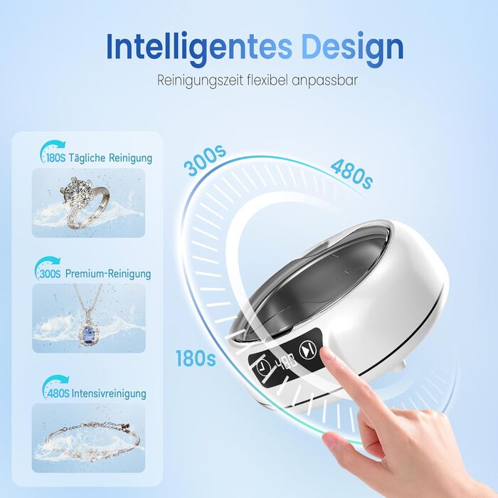 Ультразвуковий очищувач Kunphy 700мл: для годинників, ювелірних виробів, монет, бритв. 48 кГц, 3 програми