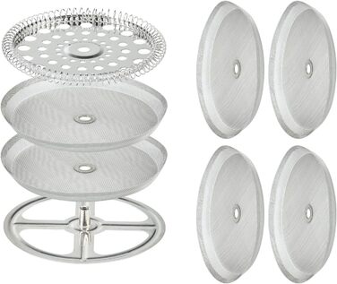 8-Piece Stainless Steel Replacement Parts Set for French Presses, 6 Pieces, 10.2 cm, Universal Filter with Spiral and Cross Disc, for 963g / 9.75 inch wide Coffee Press