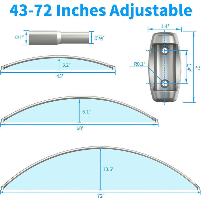 Вигнута штанга для душу, регульована 109,9-183,9 см, нержавіюча сталь, алюміній, для ванної кімнати