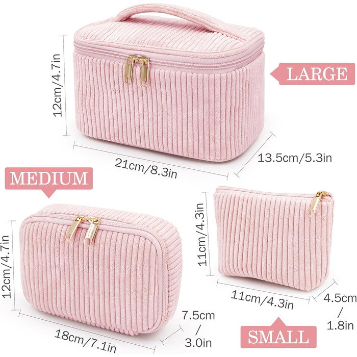 Набір косметичок для жінок: 3 шт. для макіяжу, подорожей та повсякденного використання (рожевий)