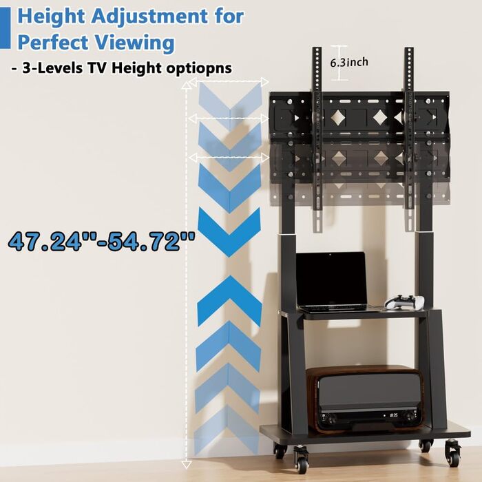 Мобільна підставка для телевізора з колесами, регульована по висоті, VESA 900x600, до 75 дюймів