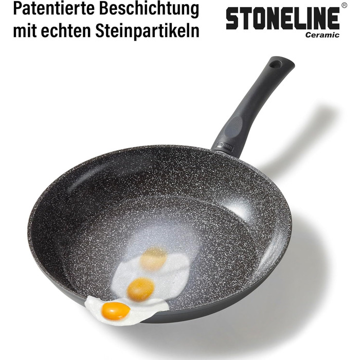 STONELINE набір керамічних сковорідок 3 шт. 20/24/28 см, індукція, антипригарне покриття з кам'яними частинками, без PFAS, для всіх плит і духовки