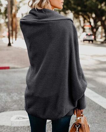 Жіночий кардиган Mafulus: об'ємний в'язаний кімоно, вільний крій, відкритий фасон, колір - темно-сірий