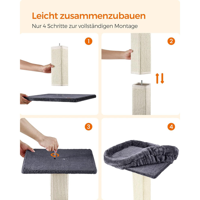 Feandrea Cat Tree, Cat Tower with 40 x 30 cm Plush Platform, Scratch Post, Cat Scratching Post, 71 cm High, Sisal-Wrapped Scratching Post, 45 x 40 cm Base, with Plush Ball, PCA022W01 (Dark Grey)