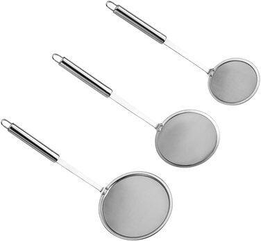 Набір з 3 шт. кельїв для зняття піни з нержавіючої сталі, високоякісні, фільтрувальні ложки, сито з дрібною сіткою, набір для кухні, 3 розміри, для зняття жиру та піни