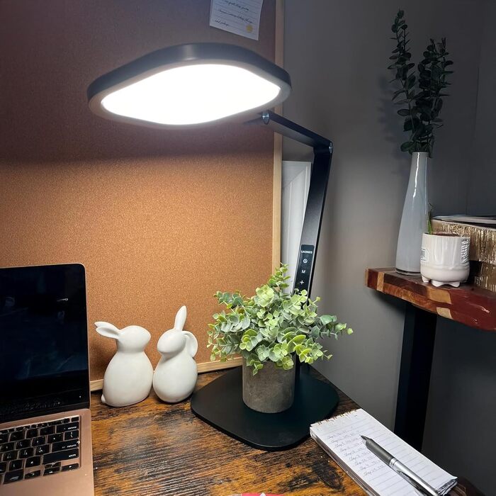 Стійка лампа LED з регулюванням яскравості, захист зору, денне світло, торшер для столу з 3 режимами кольору та сенсорним керуванням/функцією пам'яті, 15W, поворотна, чорна