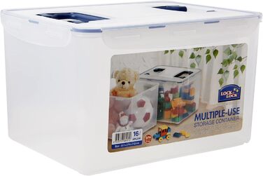 LocknLock PP CLASSIC Storage Box with Lid and Handles | 16 L, 361 x 274 x 212 mm | 100% Airtight | Semi-Transparent Storage Container | Storage Box with Lid for Household Items
