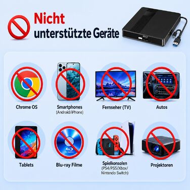 Зовнішній USB 3.0 Type-C CD/DVD привід-записувач (DVD +/-RW), портативний для ноутбука, ПК та Mac (Windows, Linux, macOS), чорний