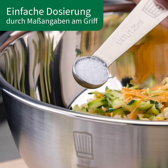 Набір мірних ложок Fackelmann Premium з нержавіючої сталі, 7 шт., гравійовані розміри, для спецій та рідин, придатні для миття в посудомийній машині