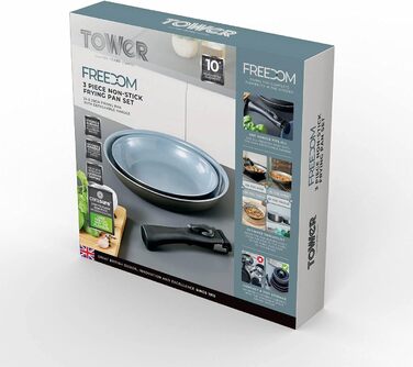 Набір посуду Tower Freedom T800203/T800202: 3 шт., керамічне покриття, знімний ручка, графіт, алюміній, сірий (24 та 28 см)