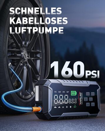 Портативний пусковий пристрій ANFLAG 7000A з компресором та LED-ліхтариком, 26800mAh, для бензинових та дизельних двигунів (до 12.0L)