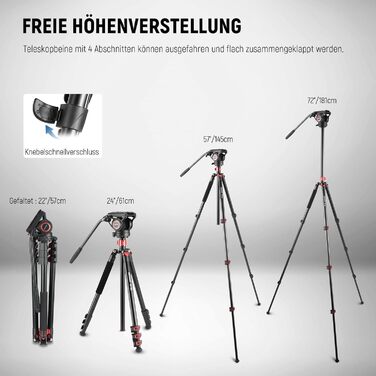 NEEWER штатив відео TP72A з плинною головкою, 72 дюйми, для DSLR/Camcorder, сумісний з DJI RS, максимальне навантаження 8 кг