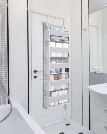 Органайзер для дверей ULG з 5 великими та 10 сітчастими кишенями, вантажопідйомність 20 кг, для спальні, ванної, кухні (сірий)