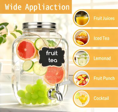 2 x 4L скляний диспенсер для напоїв зі стійкою, диспенсер для води, соку, домашніх напоїв, для вечірок, весіль, 4L, 2 шт.