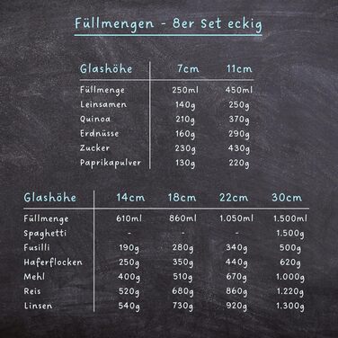 Скляні банки для зберігання з кришкою, кутові, набір 8 шт., об'єм 5,2 л, посилене скло, герметичні контейнери для продуктів, кухонні органайзери
