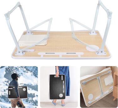 Стіл для ноутбука в ліжко, складний з USB, ручка, кишеня для карток, тримач для напоїв, висувна шухляда, портативний стіл для їжі, читання та роботи в ліжку (Чорний)