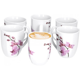 Набір цукерниця + молочник Van Well Kyoto, порцеляновий посуд, квітковий декор орхідея, рожевий, 2 шт. (6 чашок)