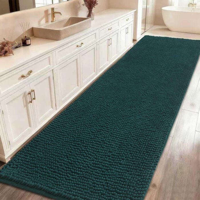Набір килимків для ванної кімнати Chenille (зелений), 50x120 см (50x80 + 50x50), вологопоглинаючий та протиковзкий килимок з високим ворсом 1.5 см