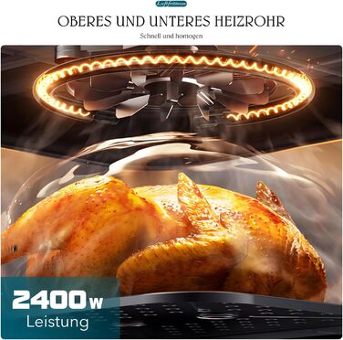 Фритюрниця повітряна з цифровим LED-дисплеєм, 10-в-1, 10 л. Зі скляним вікном, таймером та функцією здорового приготування без олії.
