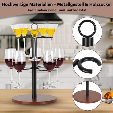 Стійка для келихів JUJOYBD на 10 келихів: 2-рівнева підставка для вина, Aperol та коктейльних келихів, з дерев'яним основанням для вечірок, свят та заходів на відкритому повітрі