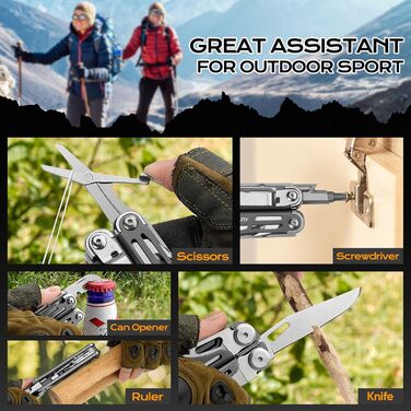 Мультитул BIBURY 19 в 1 з нержавіючої сталі: мультиінструмент з плоскогубцями, ножем, ножицями, викрутками. Ідеальний подарунок для чоловіків для відпочинку на природі, кемпінгу та ремонту.