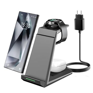 Зарядний пристрій NANAMI 3-в-1 для Samsung Galaxy Watch, Buds та смартфонів S25, S24, S23, Z Flip, Z Fold (чорний)