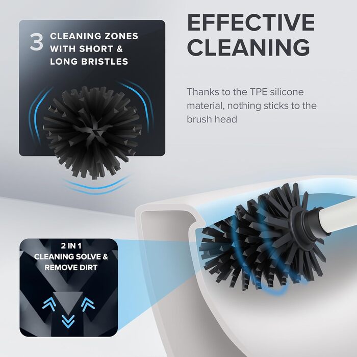 Набір для чищення унітазу з нержавіючої сталі з силіконовою щіткою | Без кріплення до стіни | Змінний насаджувач | З піддоном для крапель