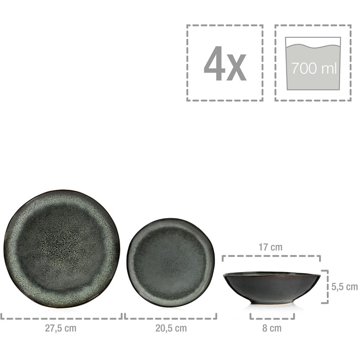 Singer | Copenhagen Coffee Mug Set, 4-Piece, Stoneware Coffee Cups for 4 People, Dishwasher-Safe Cups for Coffee, Tea & Hot Chocolate, Grey Coffee Pot with Green Accents, 300 ml | PREMIUM COLLECTION Coffee Cups, 4-Piece