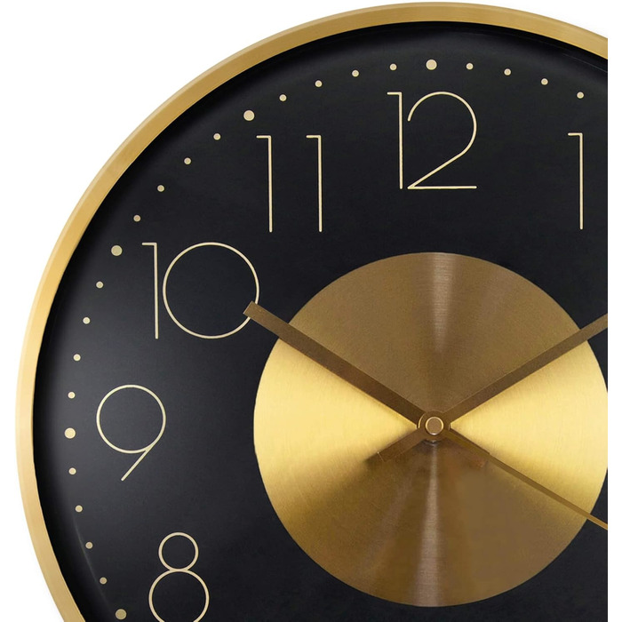Modern Silent Aluminum Wall Clock 30 cm Diameter without Ticking Sounds for Living Room, Bedroom and Office (Gold Black)