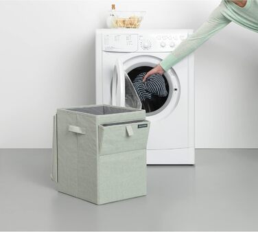 Brabantia - Stackable Laundry Box - Laundry Basket - Easy to fill and empty - Large volume - Quickly folds flat - Lightweight and sturdy handles - Green - 35 L - 37.0 x 44.5 x 32.0 cm