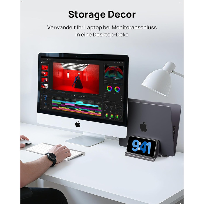 Підставка для ноутбука SODI вертикальна, автоматична, з алюмінію, для MacBook Pro/Air, ноутбуків, планшетів, телефонів (сіра)