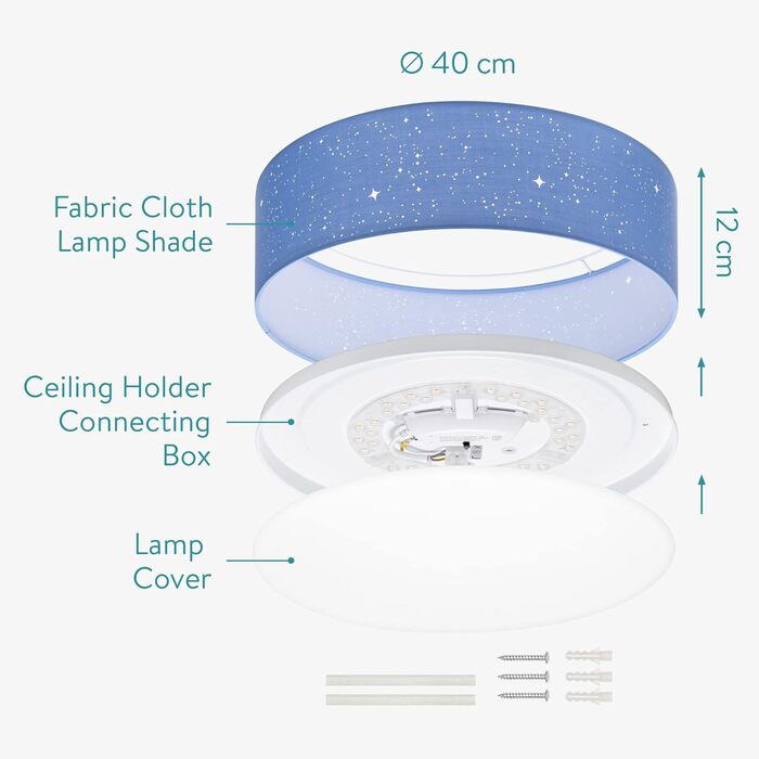 Navaris LED Ceiling Light - Dimmable Color Temperature Change Remote Control - 22W Starry Sky - Living Room Lamp Bedroom Ceiling Lamp Children's Room Lamp Ceiling (40cm, Light Blue)