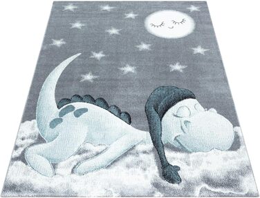 Дитячий килим Carpetsale24 з динозаврами, 80x150 см, блакитно-сірий, короткий ворс, для хлопчиків та дівчаток, м'який, легкий у догляді